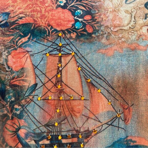 Love Amour Vintage Stretch Velvet Embellished Graphic Button Down Shirt medium - Picture 6 of 8